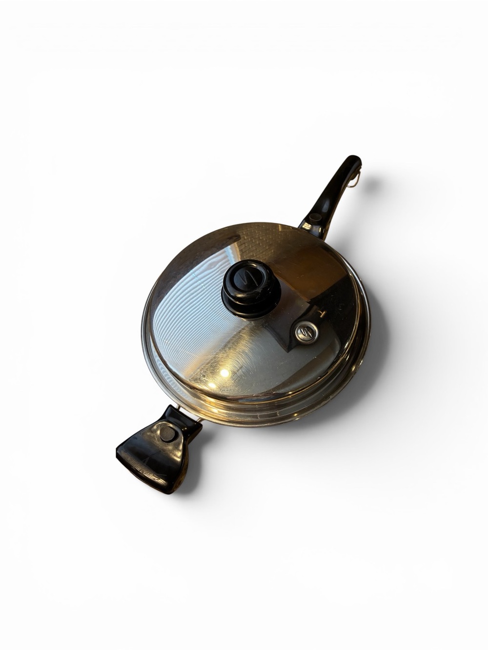 Saladmaster Stainless Steel Skillet High Dome Vented Lid Silver Black Handle 11"